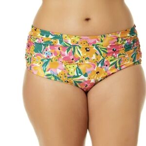 Anne Cole Side Sunshine FloralShirred High-Waist Bikini Bottoms
